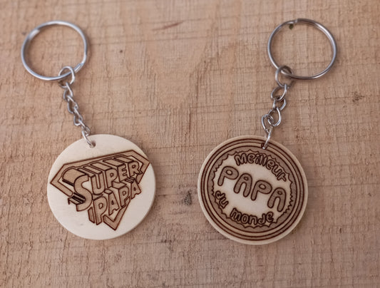Porte-clé "super papa" ou meilleur papa du monde"