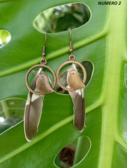 Earrings with natural feathers